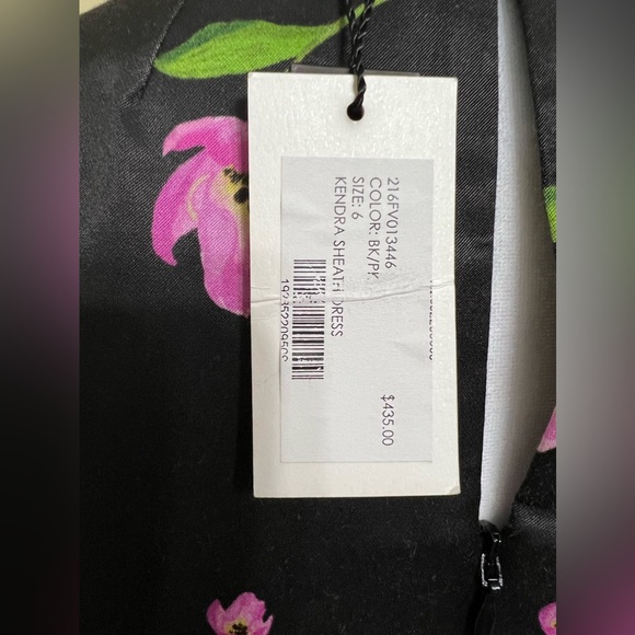 NWT MILLY Kendra Sheath Dress Floral Print $435 Size 6 Black and Pink - Picture 6 of 14